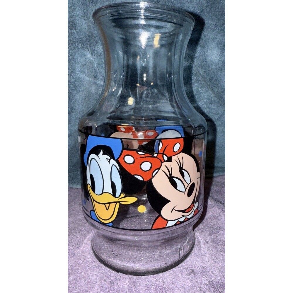 Vintage Disney Mickey Mouse and Friends Juice Carafe 9” Glass Jar Collectible - Picture 4 of 5